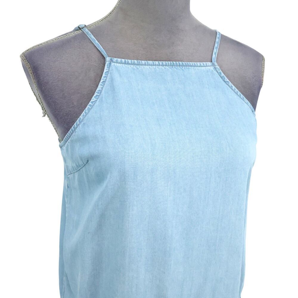 Paige Dress Womens Small Blue Chambray Short Spaghetti Straps Side Zip Pockets - Picture 6 of 14